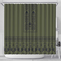 Ukraine Military Vyshyvanka Pattern Shower Curtain Ukrainian Heritage Green Tactical Style - Wonder Print Shop