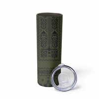 Ukraine Military Vyshyvanka Pattern Skinny Tumbler Ukrainian Heritage Green Tactical Style - Wonder Print Shop
