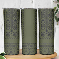 Ukraine Military Vyshyvanka Pattern Skinny Tumbler Ukrainian Heritage Green Tactical Style - Wonder Print Shop