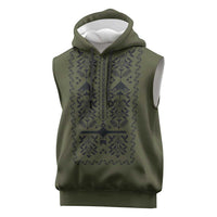 Ukraine Military Vyshyvanka Pattern Sleeveless Hoodie Ukrainian Heritage Green Tactical Style - Wonder Print Shop