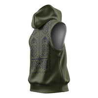 Ukraine Military Vyshyvanka Pattern Sleeveless Hoodie Ukrainian Heritage Green Tactical Style - Wonder Print Shop