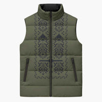 Ukraine Military Vyshyvanka Pattern Sleeveless Puffer Jacket Ukrainian Heritage Green Tactical Style - Wonder Print Shop