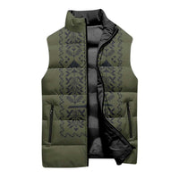 Ukraine Military Vyshyvanka Pattern Sleeveless Puffer Jacket Ukrainian Heritage Green Tactical Style - Wonder Print Shop