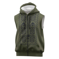 Ukraine Military Vyshyvanka Pattern Sleeveless Zip Hoodie Ukrainian Heritage Green Tactical Style - Wonder Print Shop