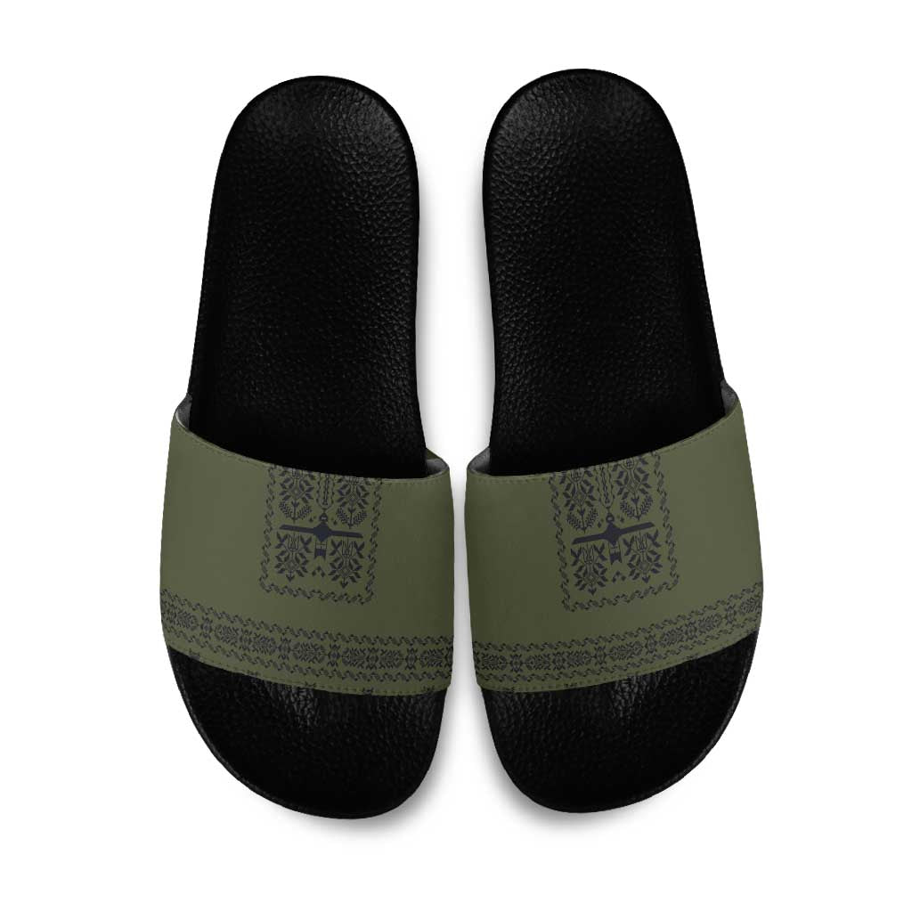 Ukraine Military Vyshyvanka Pattern Slide Sandals Ukrainian Heritage Green Tactical Style - Wonder Print Shop
