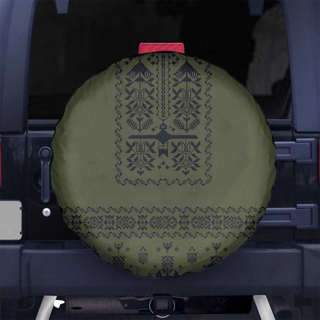 Ukraine Military Vyshyvanka Pattern Spare Tire Cover Ukrainian Heritage Green Tactical Style - Wonder Print Shop