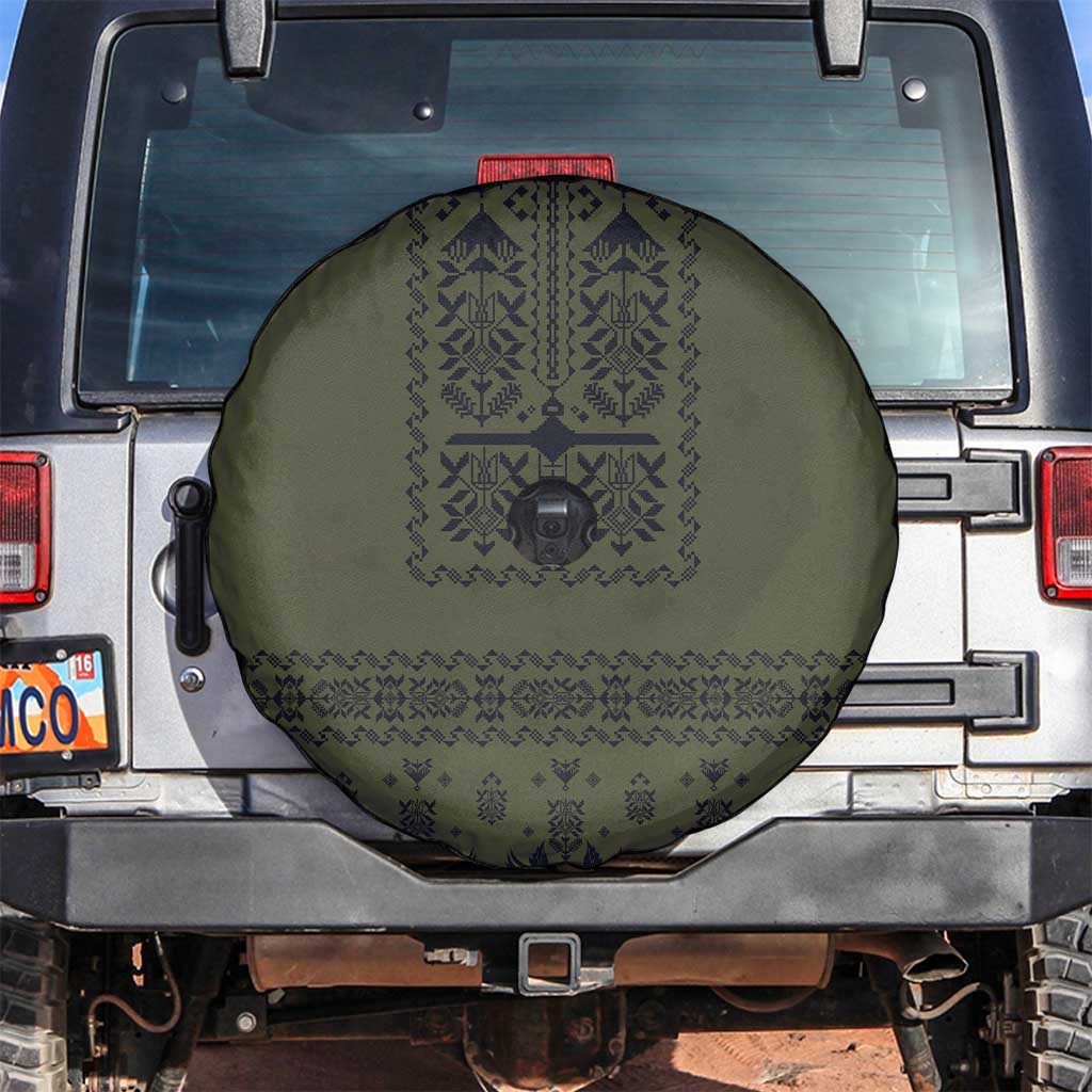 Ukraine Military Vyshyvanka Pattern Spare Tire Cover Ukrainian Heritage Green Tactical Style - Wonder Print Shop