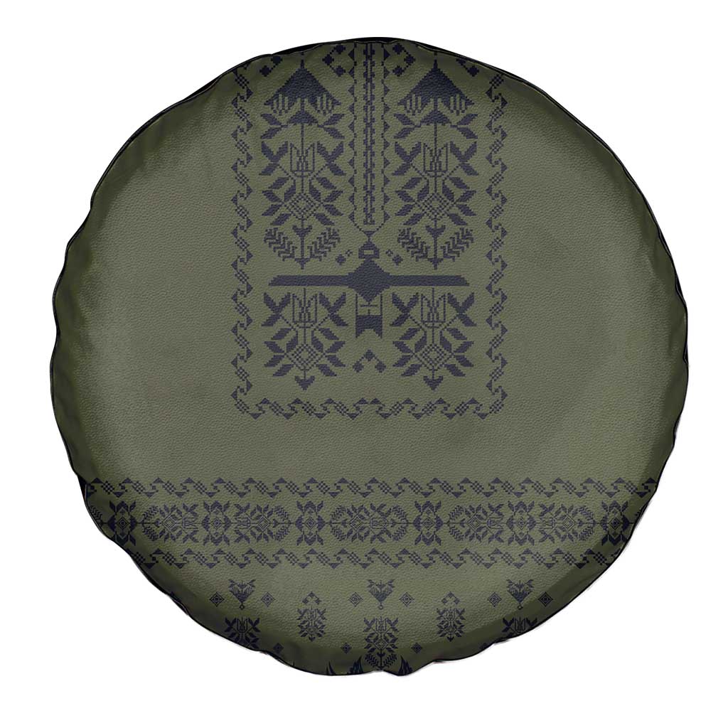 Ukraine Military Vyshyvanka Pattern Spare Tire Cover Ukrainian Heritage Green Tactical Style - Wonder Print Shop
