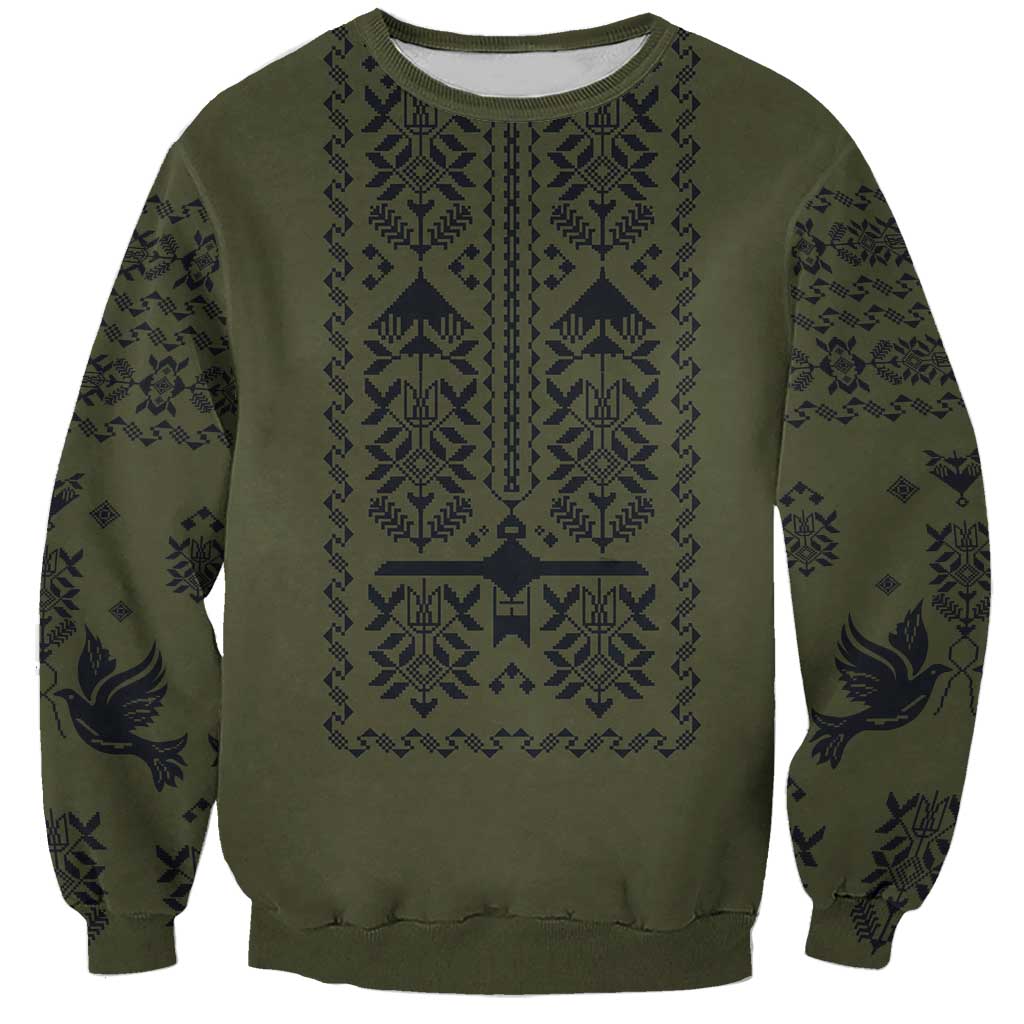 Ukraine Military Vyshyvanka Pattern Sweatshirt Ukrainian Heritage Green Tactical Style - Wonder Print Shop