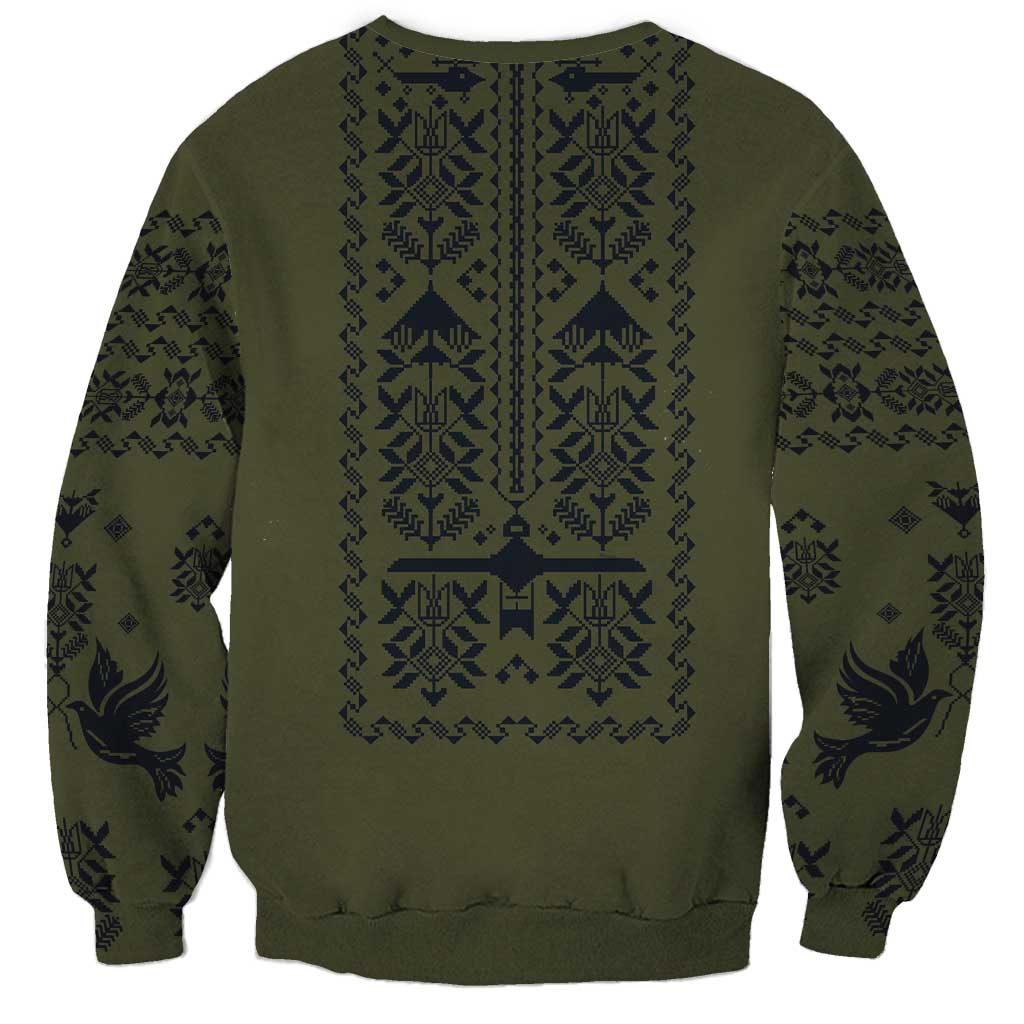Ukraine Military Vyshyvanka Pattern Sweatshirt Ukrainian Heritage Green Tactical Style - Wonder Print Shop