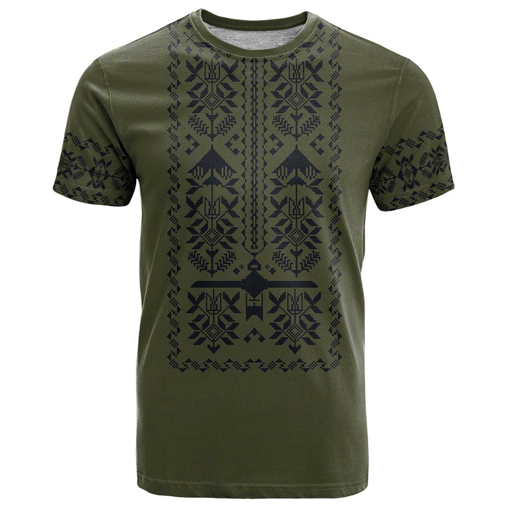 Ukraine Military Vyshyvanka Pattern T Shirt Ukrainian Heritage Green Tactical Style - Wonder Print Shop