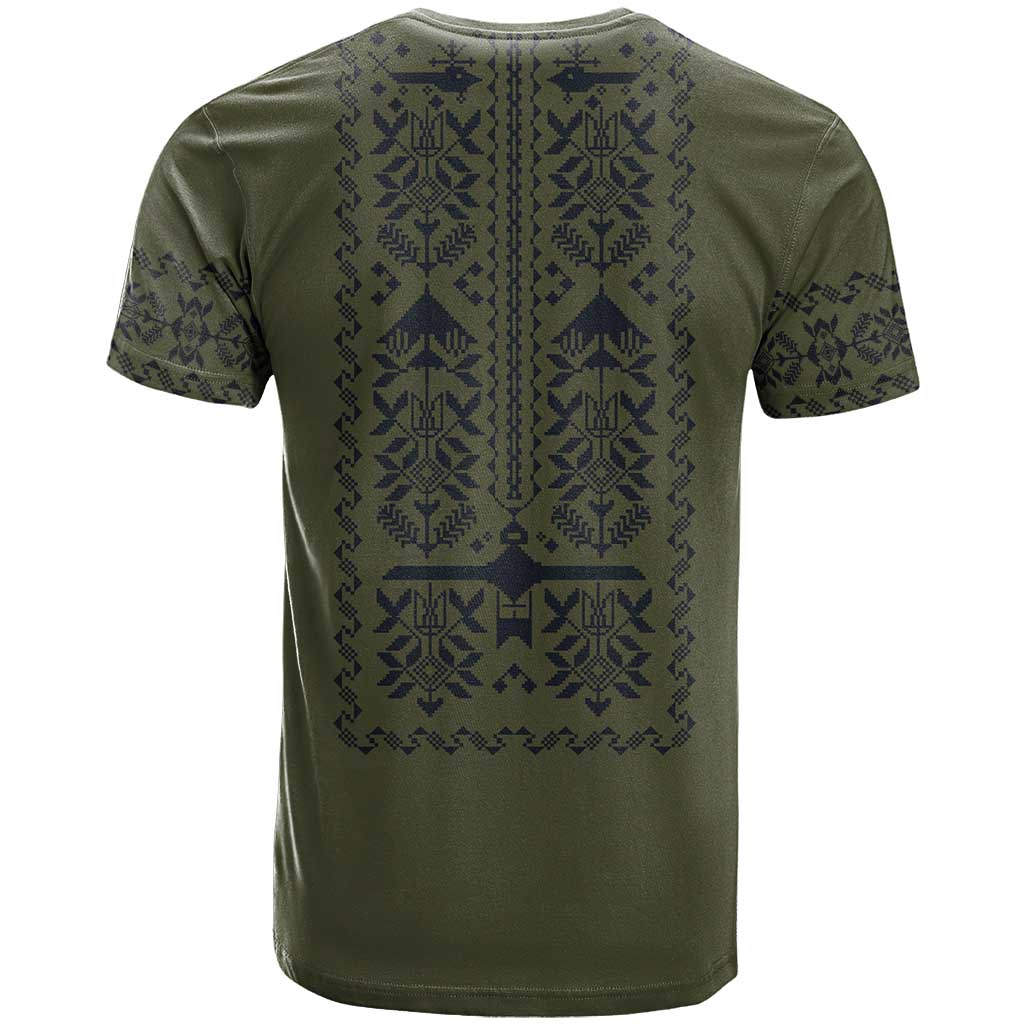 Ukraine Military Vyshyvanka Pattern T Shirt Ukrainian Heritage Green Tactical Style - Wonder Print Shop