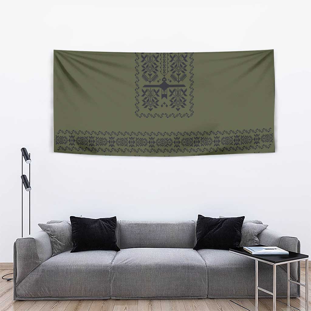 Ukraine Military Vyshyvanka Pattern Tapestry Ukrainian Heritage Green Tactical Style - Wonder Print Shop