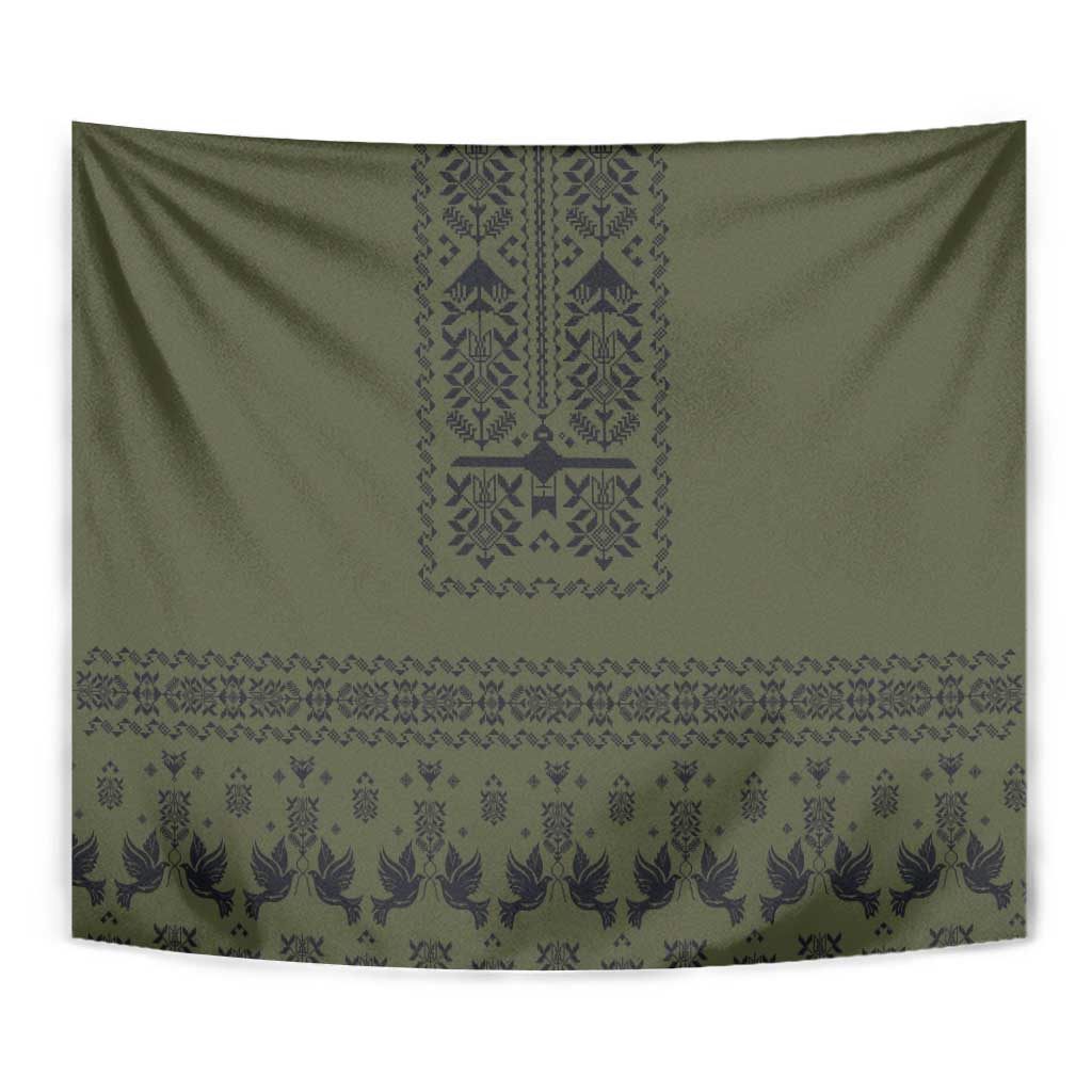 Ukraine Military Vyshyvanka Pattern Tapestry Ukrainian Heritage Green Tactical Style - Wonder Print Shop