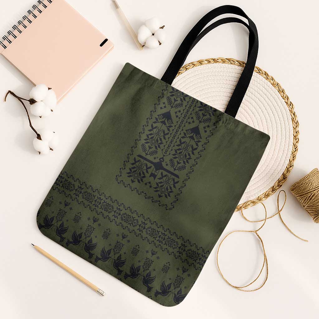 Ukraine Military Vyshyvanka Pattern Tote Bag Ukrainian Heritage Green Tactical Style - Wonder Print Shop
