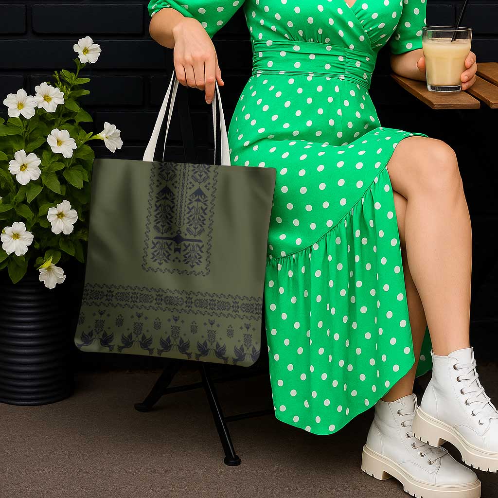 Ukraine Military Vyshyvanka Pattern Tote Bag Ukrainian Heritage Green Tactical Style - Wonder Print Shop
