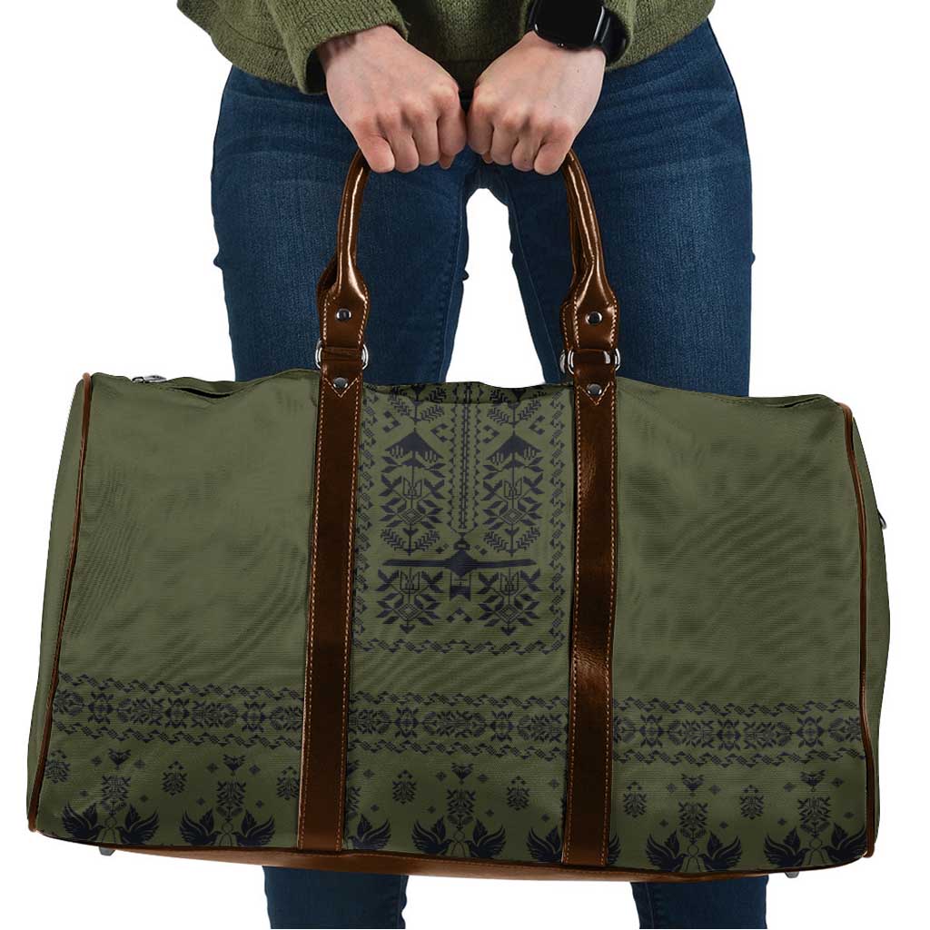 Ukraine Military Vyshyvanka Pattern Travel Bag Ukrainian Heritage Green Tactical Style - Wonder Print Shop