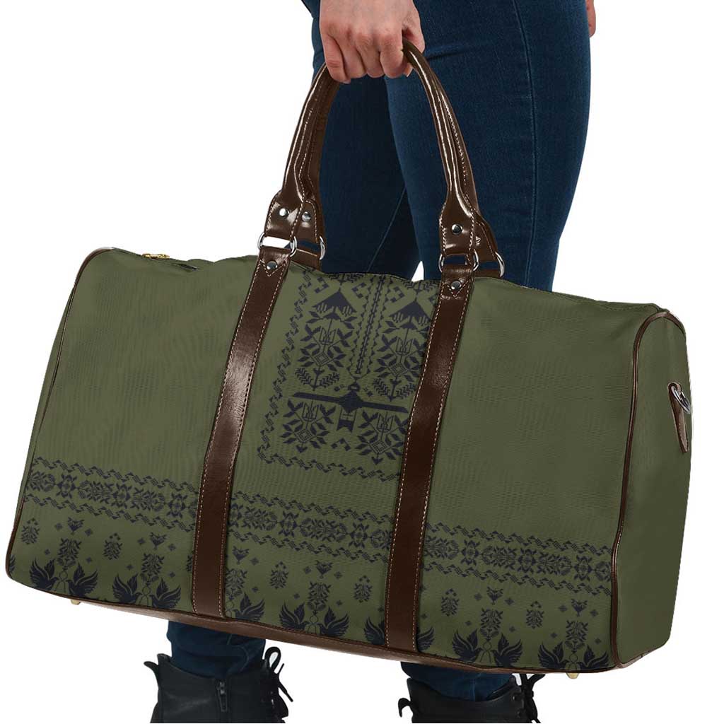 Ukraine Military Vyshyvanka Pattern Travel Bag Ukrainian Heritage Green Tactical Style - Wonder Print Shop