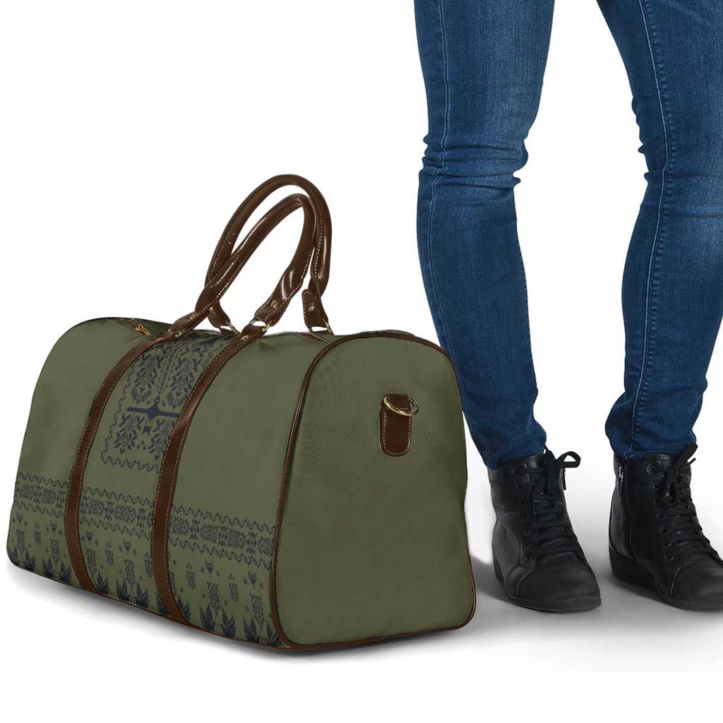 Ukraine Military Vyshyvanka Pattern Travel Bag Ukrainian Heritage Green Tactical Style - Wonder Print Shop