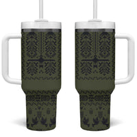 Ukraine Military Vyshyvanka Pattern Tumbler With Handle Ukrainian Heritage Green Tactical Style - Wonder Print Shop