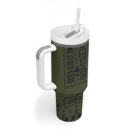 Ukraine Military Vyshyvanka Pattern Tumbler With Handle Ukrainian Heritage Green Tactical Style - Wonder Print Shop