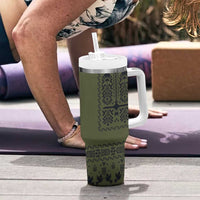 Ukraine Military Vyshyvanka Pattern Tumbler With Handle Ukrainian Heritage Green Tactical Style - Wonder Print Shop