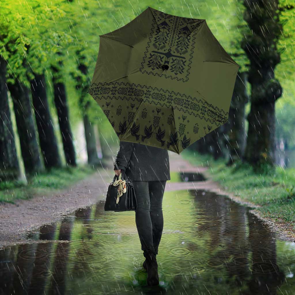 Ukraine Military Vyshyvanka Pattern Umbrella Ukrainian Heritage Green Tactical Style - Wonder Print Shop