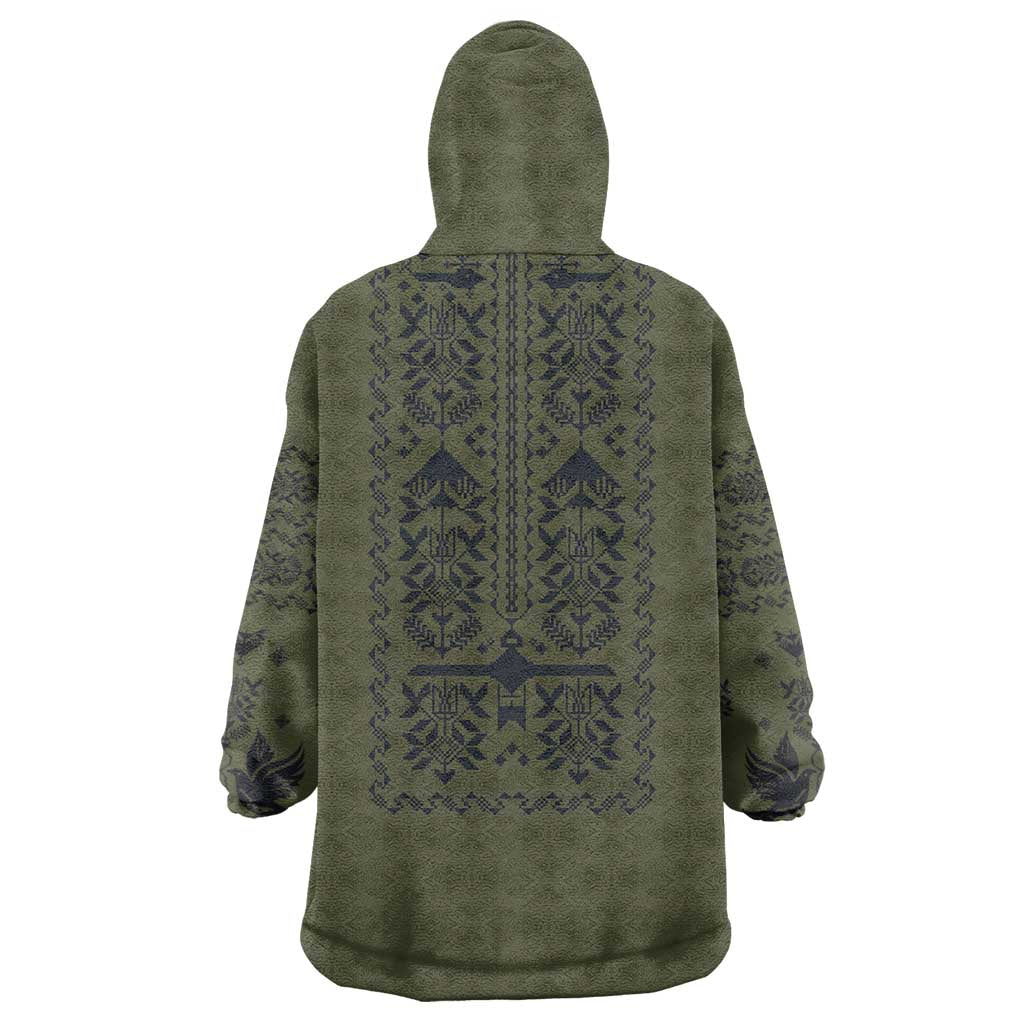 Ukraine Military Vyshyvanka Pattern Wearable Blanket Hoodie Ukrainian Heritage Green Tactical Style - Wonder Print Shop