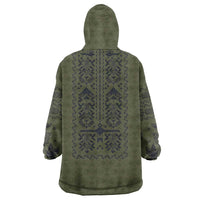 Ukraine Military Vyshyvanka Pattern Wearable Blanket Hoodie Ukrainian Heritage Green Tactical Style - Wonder Print Shop