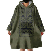Ukraine Military Vyshyvanka Pattern Wearable Blanket Hoodie Ukrainian Heritage Green Tactical Style - Wonder Print Shop
