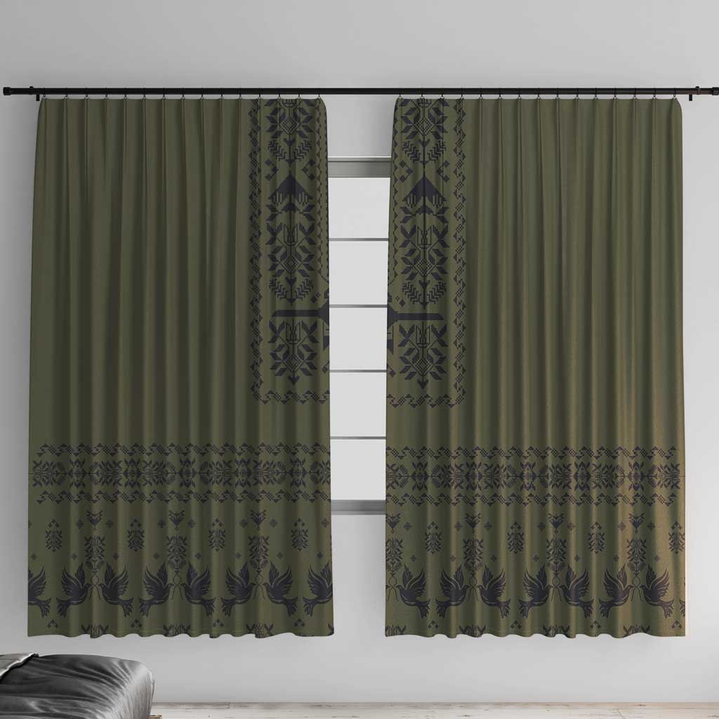 Ukraine Military Vyshyvanka Pattern Window Curtain Ukrainian Heritage Green Tactical Style - Wonder Print Shop