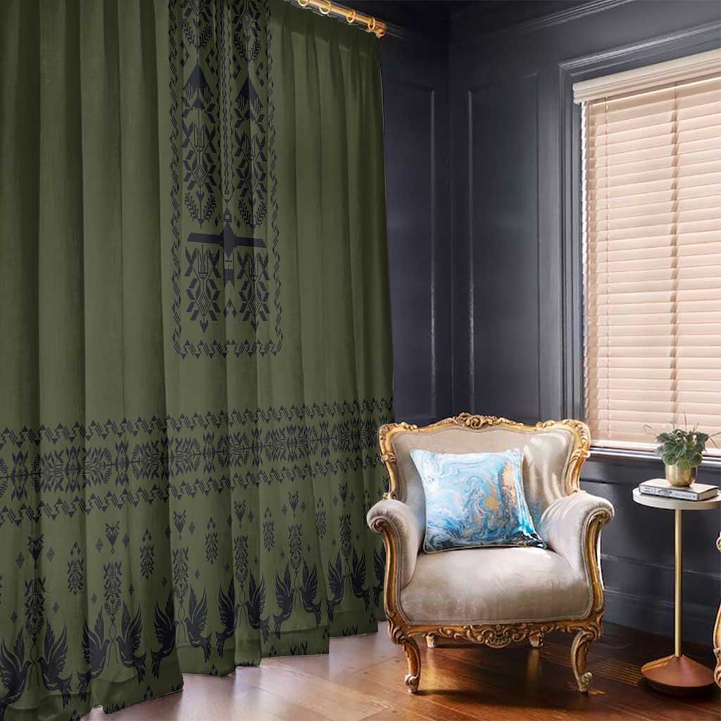 Ukraine Military Vyshyvanka Pattern Window Curtain Ukrainian Heritage Green Tactical Style - Wonder Print Shop