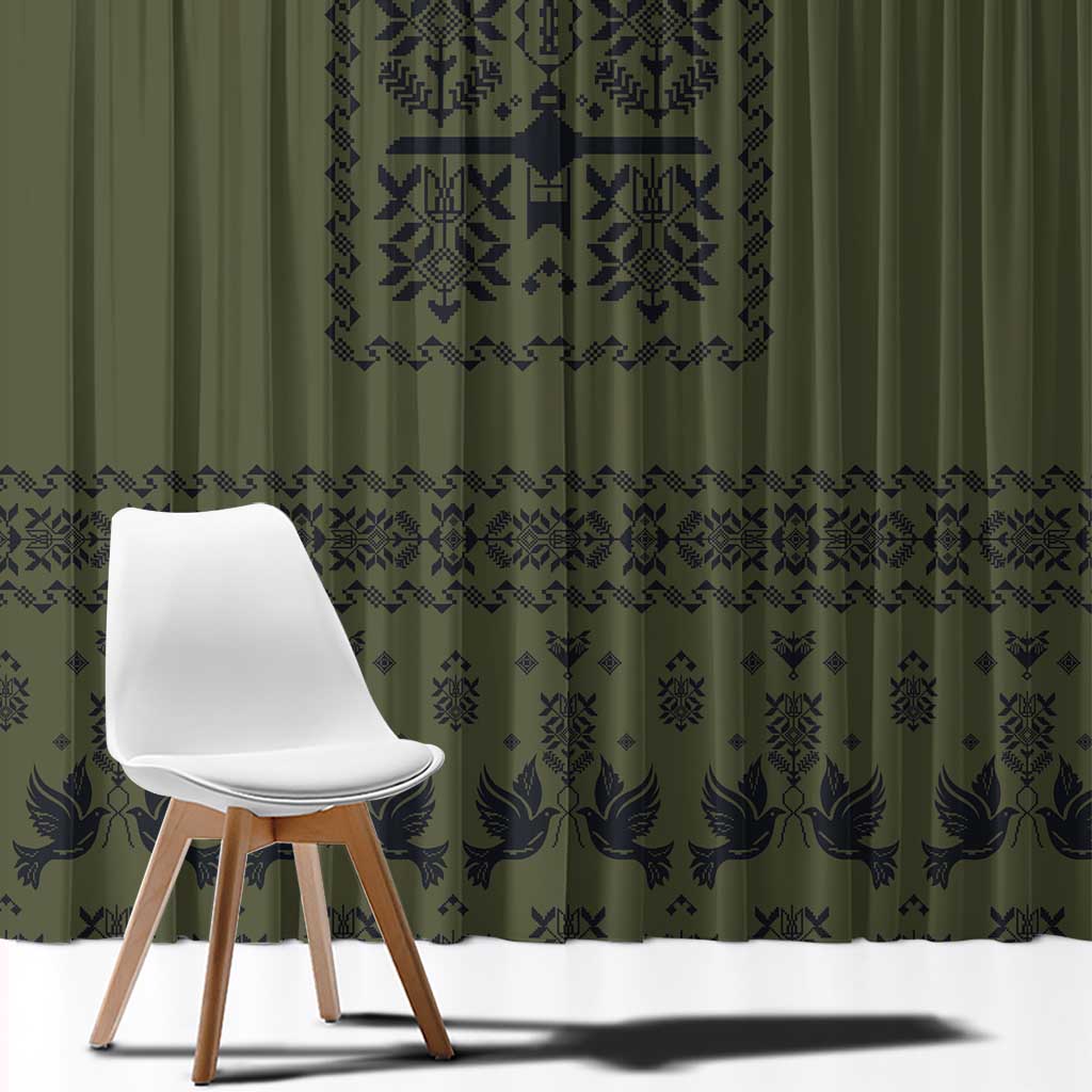 Ukraine Military Vyshyvanka Pattern Window Curtain Ukrainian Heritage Green Tactical Style - Wonder Print Shop