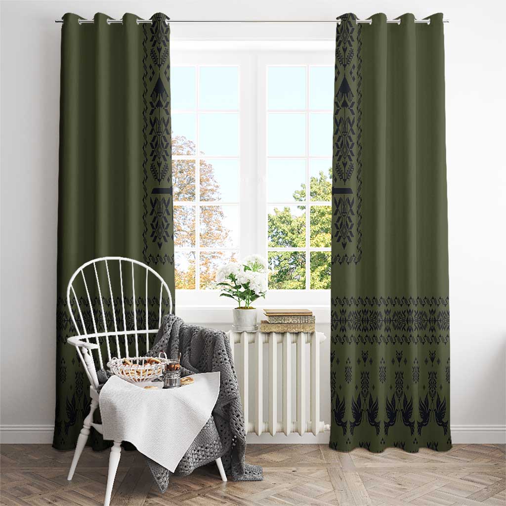 Ukraine Military Vyshyvanka Pattern Window Curtain Ukrainian Heritage Green Tactical Style - Wonder Print Shop