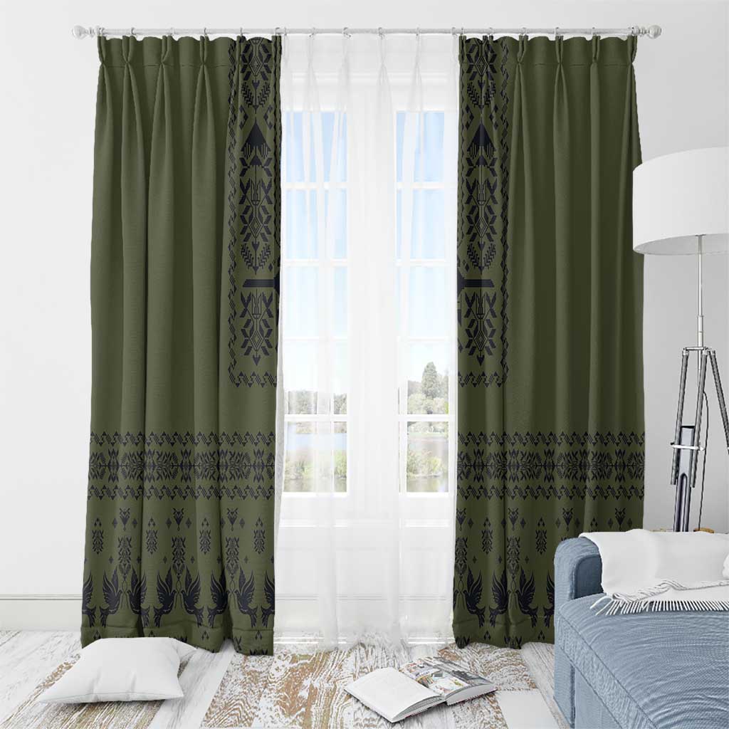 Ukraine Military Vyshyvanka Pattern Window Curtain Ukrainian Heritage Green Tactical Style - Wonder Print Shop