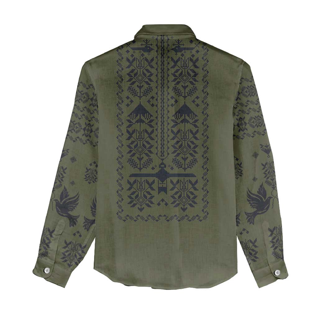 Ukraine Military Vyshyvanka Pattern Women Casual Shirt Ukrainian Heritage Green Tactical Style - Wonder Print Shop