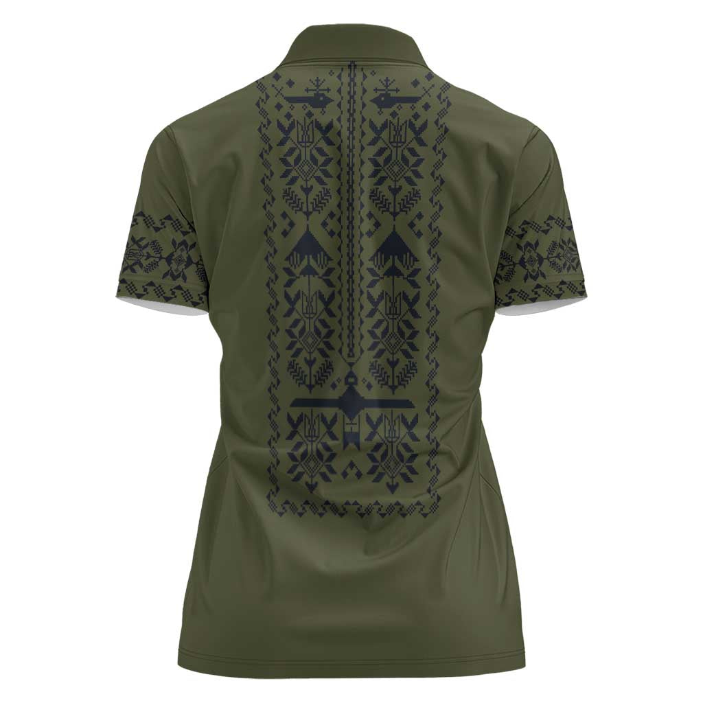 Ukraine Military Vyshyvanka Pattern Women Polo Shirt Ukrainian Heritage Green Tactical Style - Wonder Print Shop