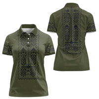 Ukraine Military Vyshyvanka Pattern Women Polo Shirt Ukrainian Heritage Green Tactical Style - Wonder Print Shop