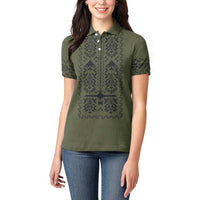 Ukraine Military Vyshyvanka Pattern Women Polo Shirt Ukrainian Heritage Green Tactical Style - Wonder Print Shop