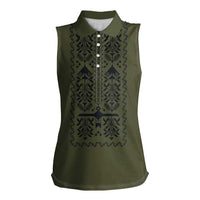 Ukraine Military Vyshyvanka Pattern Women Sleeveless Polo Shirt Ukrainian Heritage Green Tactical Style - Wonder Print Shop