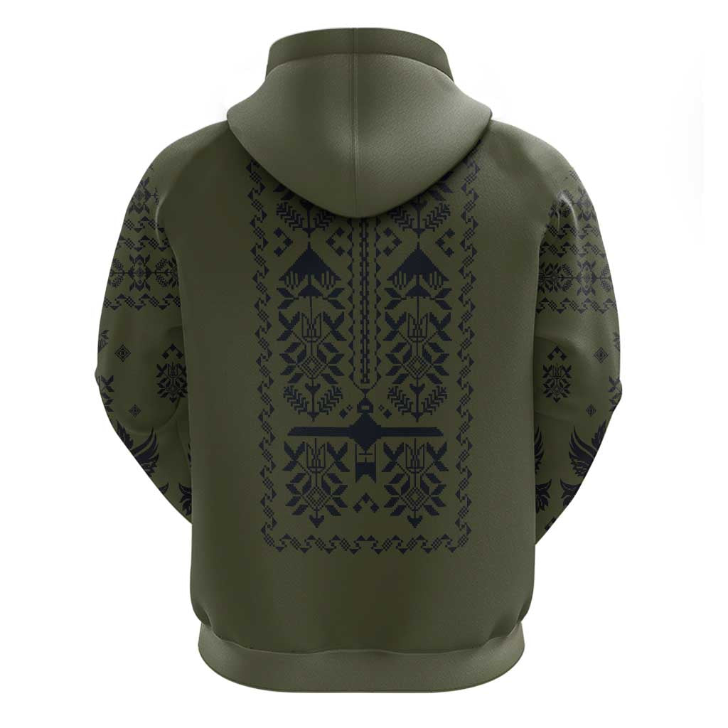 Ukraine Military Vyshyvanka Pattern Zip Hoodie Ukrainian Heritage Green Tactical Style - Wonder Print Shop