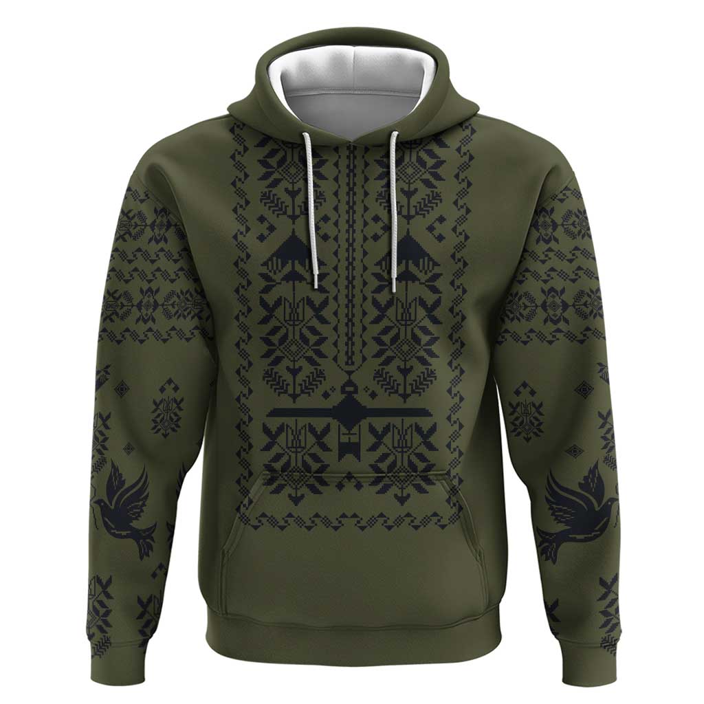 Ukraine Military Vyshyvanka Pattern Zip Hoodie Ukrainian Heritage Green Tactical Style - Wonder Print Shop