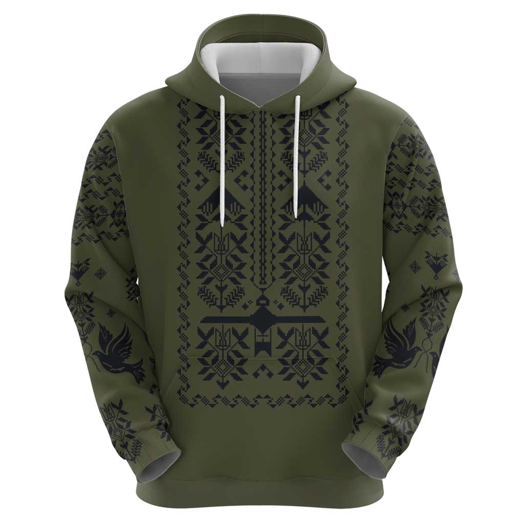 Ukraine Military Vyshyvanka Pattern Zip Hoodie Ukrainian Heritage Green Tactical Style - Wonder Print Shop