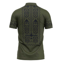 Ukraine Military Vyshyvanka Pattern Zipper Polo Shirt Ukrainian Heritage Green Tactical Style - Wonder Print Shop