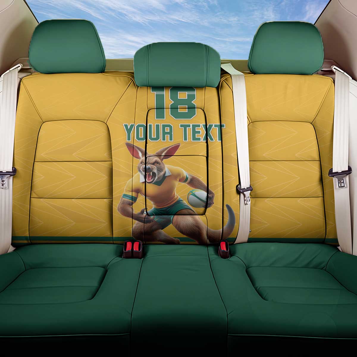 Custom Australia Rugby Back Car Seat Cover Wallabies Mascot Sporty Style - Wonder Print Shop