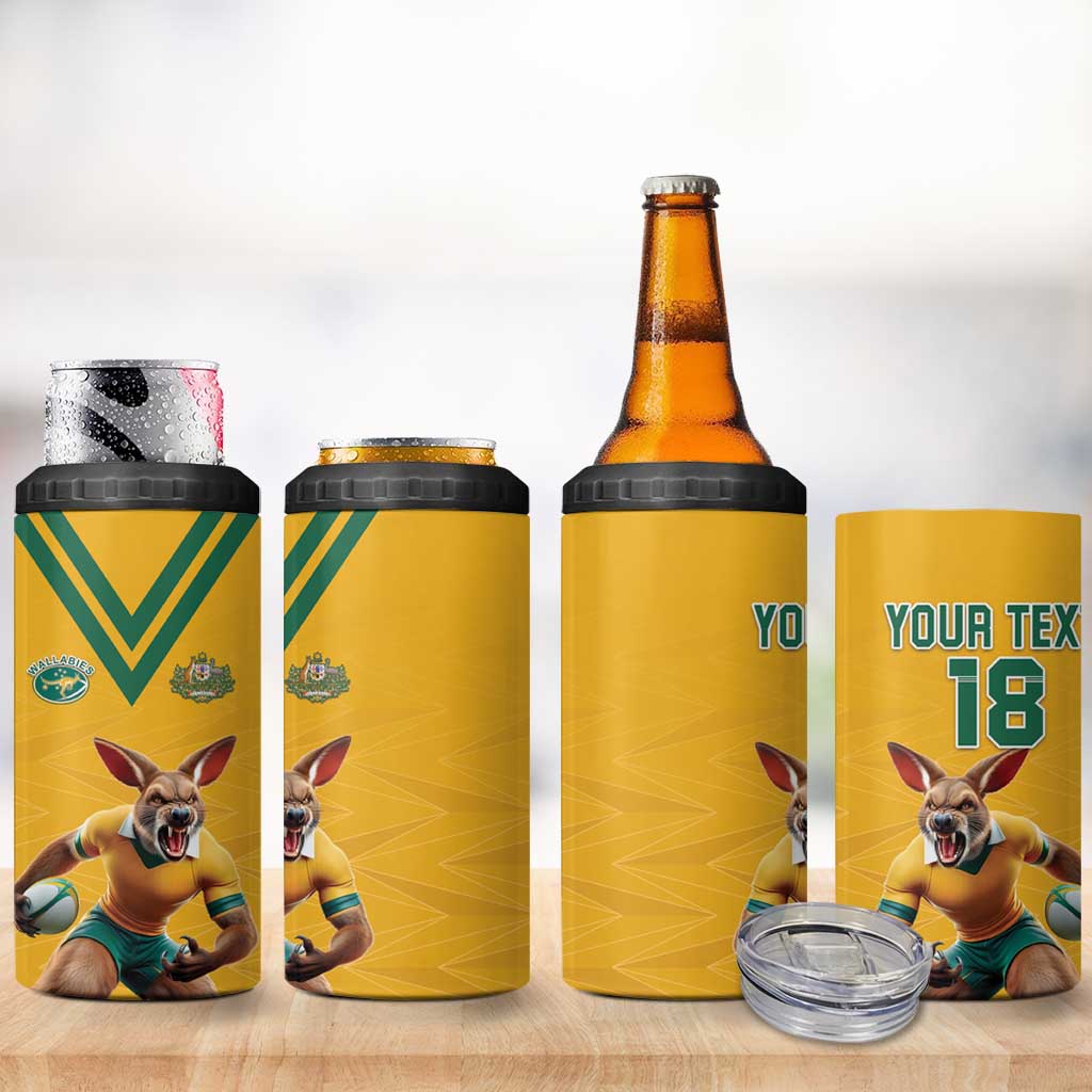 Custom Australia Rugby 4 in 1 Can Cooler Tumbler Wallabies Mascot Sporty Style - Wonder Print Shop