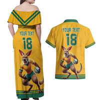 Custom Australia Rugby Couples Matching Off Shoulder Maxi Dress and Hawaiian Shirt Wallabies Mascot Sporty Style - Wonder Print Shop