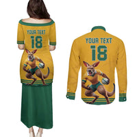Custom Australia Rugby Couples Matching Puletasi and Long Sleeve Button Shirt Wallabies Mascot Sporty Style - Wonder Print Shop