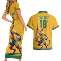 Custom Australia Rugby Couples Matching Short Sleeve Bodycon Dress and Hawaiian Shirt Wallabies Mascot Sporty Style - Wonder Print Shop
