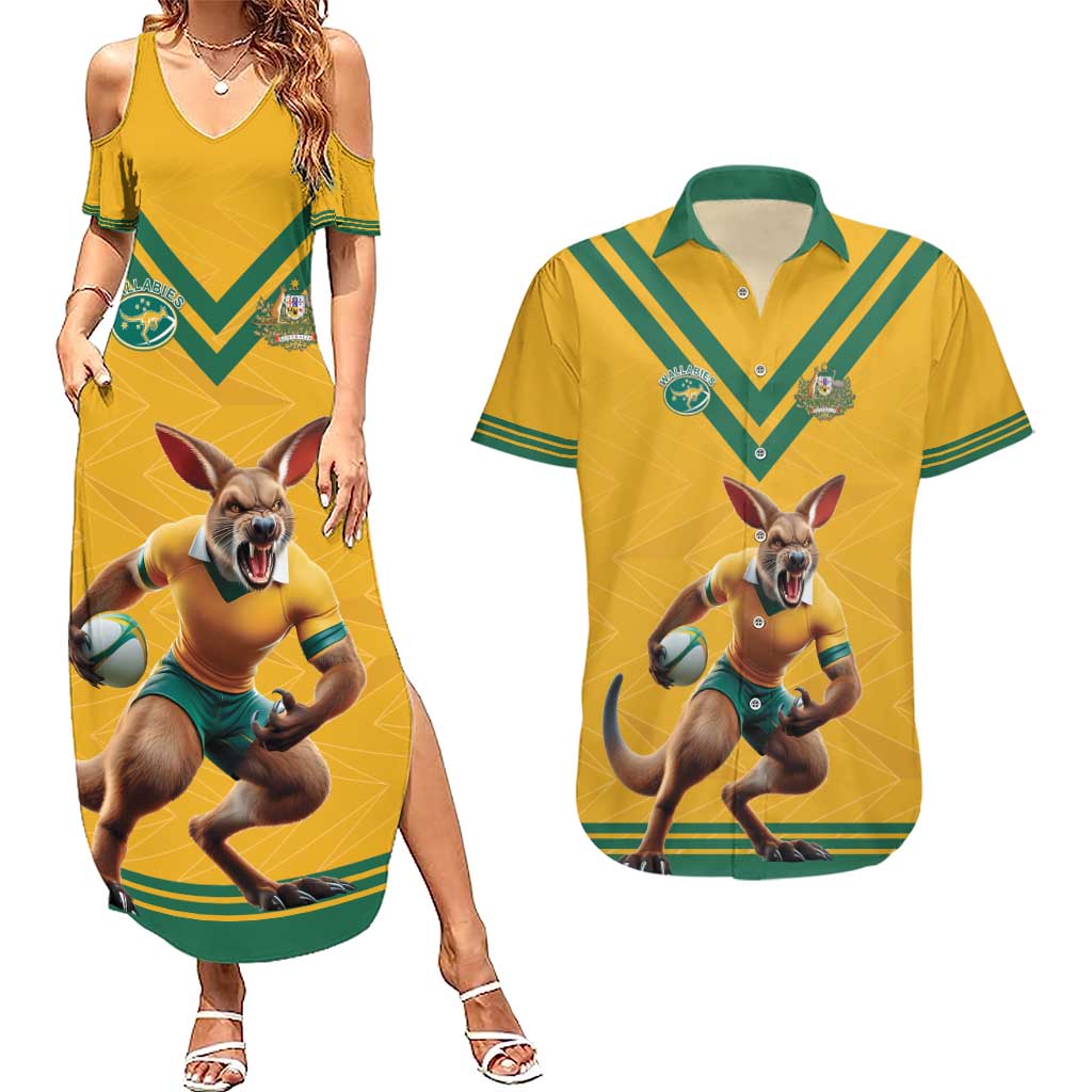 Custom Australia Rugby Couples Matching Summer Maxi Dress and Hawaiian Shirt Wallabies Mascot Sporty Style - Wonder Print Shop